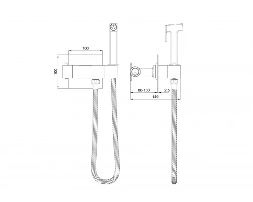 Смеситель с гигиеническим душем и термостатом встраиваемый WONZON & WOGHAND, Темный графит (WW-88819903-BGM)