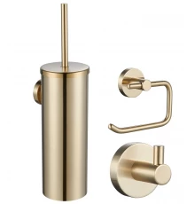 Набор аксессуаров из 3 предметов (крючок, держатель для бумаги, ершик) WONZON & WOGHAND, Брашированное золото (WW-8100-G)