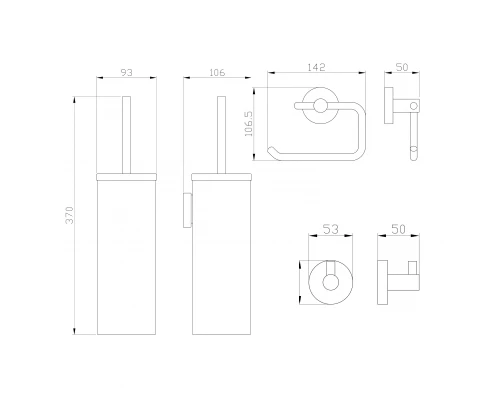 Набор аксессуаров из 3 предметов (крючок, держатель для бумаги, ершик) WONZON & WOGHAND, Темный графит (WW-8100-GM)