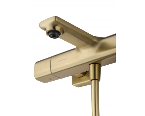 Смеситель для ванны с душевым гарнитуром и термостатом WONZON & WOGHAND SOLID, Брашированное золото (WW-C2011-A-BG)