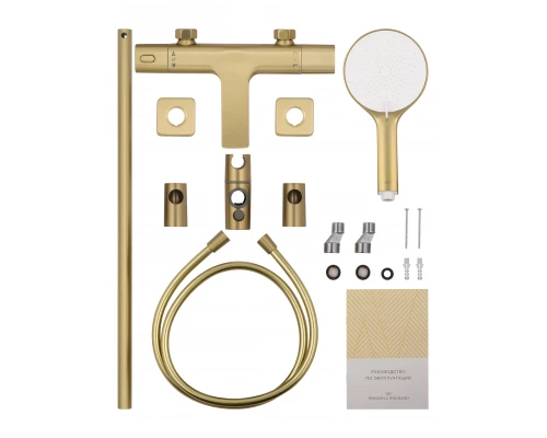 Смеситель для ванны с душевым гарнитуром и термостатом WONZON & WOGHAND SOLID, Брашированное золото (WW-C2011-A-BG)