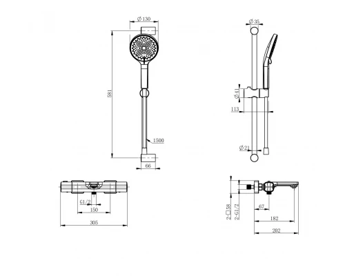 Смеситель для ванны с душевым гарнитуром и термостатом WONZON & WOGHAND SOLID, Темный графит (WW-C2011-A-BGG)