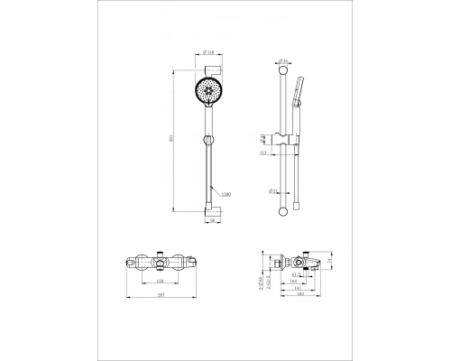 Смеситель для ванны с душевым гарнитуром и термостатом WONZON & WOGHAND, Черный матовый (WW-C2001-A-MB)