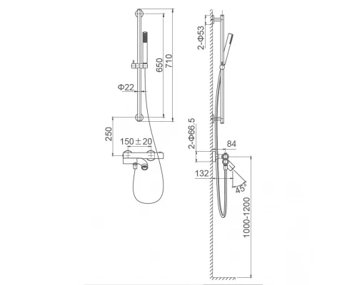 Смеситель для ванны с душевым гарнитуром и термостатом WONZON & WOGHAND LOOP, Черный матовый (WW-311-00-508)