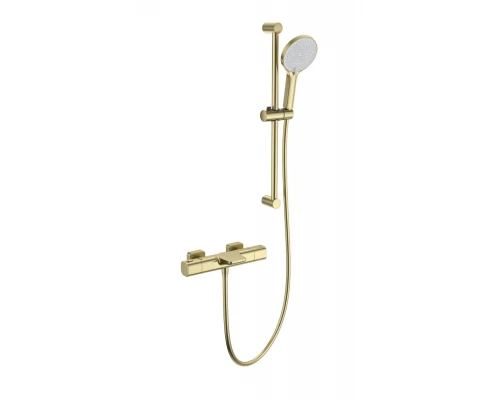 Смеситель для ванны с душевым гарнитуром и термостатом WONZON & WOGHAND Plate, Брашированное золото (WW-C2017-A-BG)