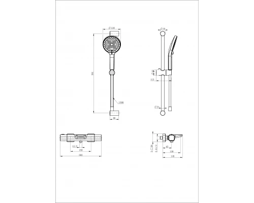 Смеситель для ванны с душевым гарнитуром и термостатом WONZON & WOGHAND Plate, Черный матовый (WW-C2017-A-MB)