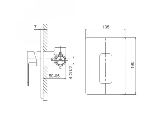 Смеситель для душа встраиваемый WONZON & WOGHAND ARNIE, Черный матовый (WW-694700-2-MB)