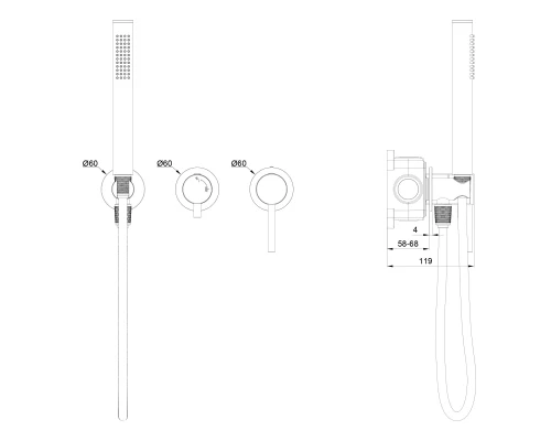 Смеситель для душевой системы встраиваемый WONZON & WOGHAND STICK, Темный графит (WW-838017-BGM)