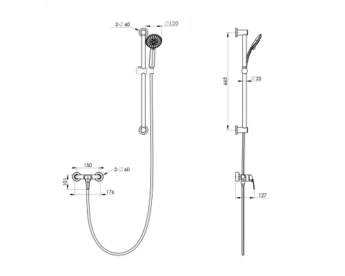 Смеситель для душа с гарнитуром WONZON & WOGHAND, Хром (WW-4570-CR)