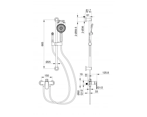 Смеситель для душа с гарнитуром WONZON & WOGHAND, Черный матовый (WW-A4888-MB)