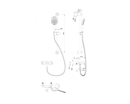 Смеситель для душа с гарнитуром WONZON & WOGHAND, Черный матовый (WW-AE3103-MB)