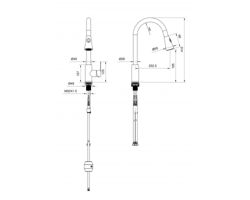 Смеситель для кухни с выдвижным изливом WONZON & WOGHAND, Темный графит (WW-121E201L-BGG)