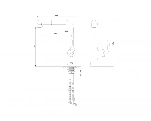 Смеситель для кухни с выдвижным изливом WONZON & WOGHAND, Черный матовый (WW-88439008A-MB)