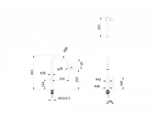 Смеситель для кухни с выдвижным изливом WONZON & WOGHAND, Черный матовый (WW-A21252-MB)