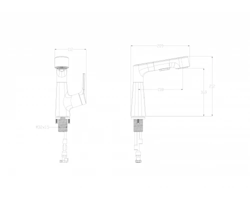Смеситель для раковины с выдвижным изливом WONZON & WOGHAND, Темный графит (WW-121B108-BGG)