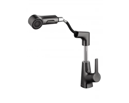 Смеситель для раковины с выдвижным изливом WONZON & WOGHAND, Темный графит (WW-121B108-BGG)