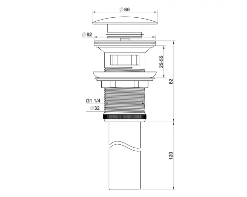 Донный клапан для раковины с переливом 1 1/4 WONZON & WOGHAND, Брашированное золото (WW-88SS03-BG)