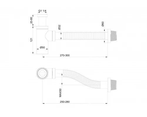 Сифон для раковины WONZON & WOGHAND, Черный матовый (WW-88SS101-MB)