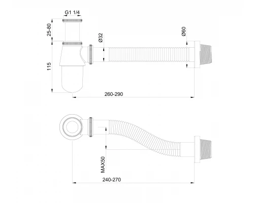 Сифон для раковины WONZON & WOGHAND, Черный матовый (WW-88SS102-MB)