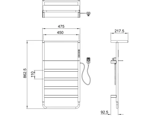 Полотенцесушитель электрический WONZON & WOGHAND DÜSSELDORF, Темный графит (WW-A208-GM)