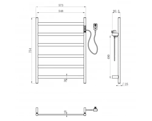 Полотенцесушитель электрический WONZON & WOGHAND ESSEN, Черный матовый (WW-A405-MB)