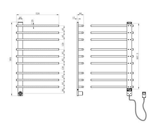 Полотенцесушитель электрический WONZON & WOGHAND NÜRNBERG, Темный графит (WW-AL349-GM)