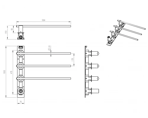 Полотенцесушитель электрический встраиваемый WONZON & WOGHAND DORTMUND, Брашированное золото (WW-A363-BG)