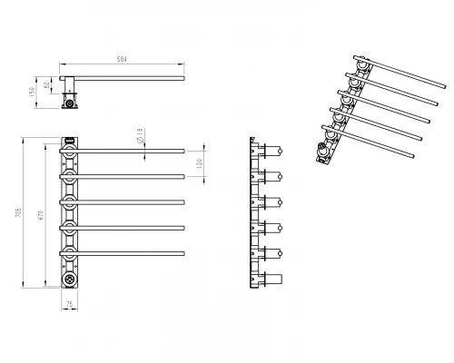 Полотенцесушитель электрический встраиваемый WONZON & WOGHAND DORTMUND, Брашированный никель (WW-A365-BR)