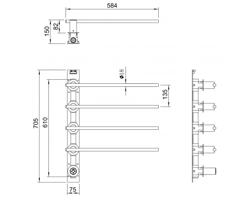 Полотенцесушитель электрический встраиваемый WONZON & WOGHAND DORTMUND, Темный графит (WW-A364-GM)