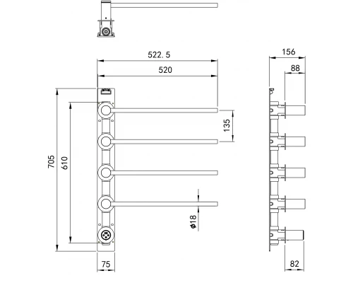 Полотенцесушитель электрический встраиваемый WONZON & WOGHAND MÜNCHEN, Брашированное золото (WW-A354-BG)