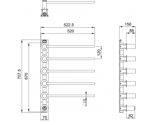 Полотенцесушитель электрический встраиваемый WONZON & WOGHAND MÜNCHEN, Брашированное золото (WW-A355-BG)