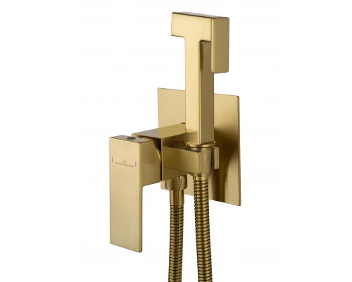 Смеситель с гигиеническим душем встраиваемый WONZON & WOGHAND CUBE, Брашированное золото (WW-88829016-BG)