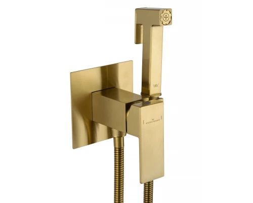 Смеситель с гигиеническим душем встраиваемый WONZON & WOGHAND CUBE, Брашированное золото (WW-88829016-BG)