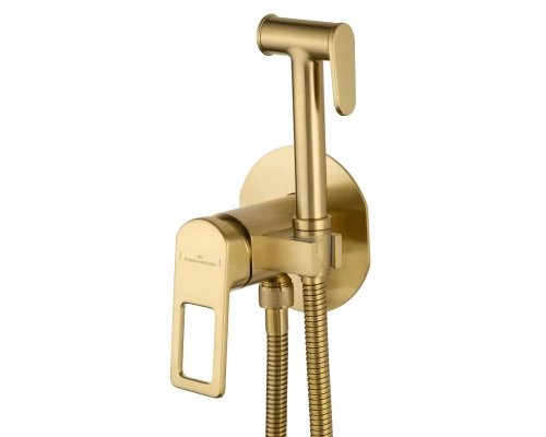Смеситель с гигиеническим душем встраиваемый WONZON & WOGHAND FRAME, Брашированное золото (WW-88829010-BG)