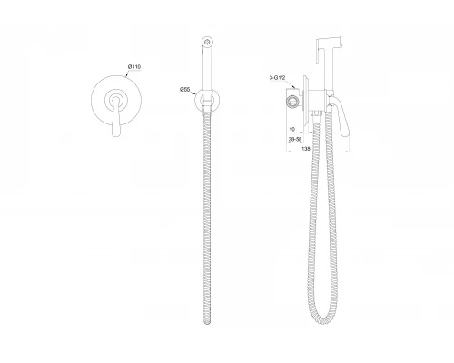 Смеситель с гигиеническим душем встраиваемый WONZON & WOGHAND STEAM, Черный матовый (WW- 88849008-MB)