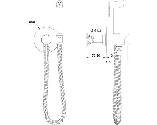 Смеситель с гигиеническим душем встраиваемый WONZON & WOGHAND STICK, Черный матовый (WW- 88829902-MB)