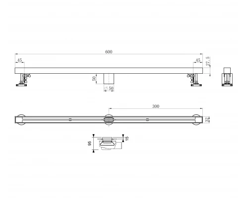 Душевой трап 60 см WONZON & WOGHAND, Брашированный никель (WW-65406T-BR)