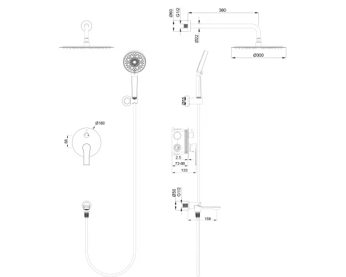 Душевая система встраиваемая WONZON & WOGHAND BRILLIANT, Хром (WW-88939079-CR)