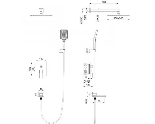 Душевая система встраиваемая WONZON & WOGHAND CUBE 2.0, Темный графит (WW-88939068-BGM)