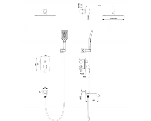 Душевая система встраиваемая WONZON & WOGHAND FLEX, Брашированное золото (WW-88939072-BG)