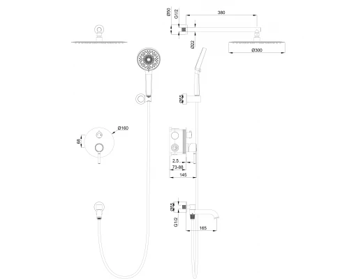 Душевая система встраиваемая WONZON & WOGHAND TOR, Розовое золото (WW-88939073-RG)