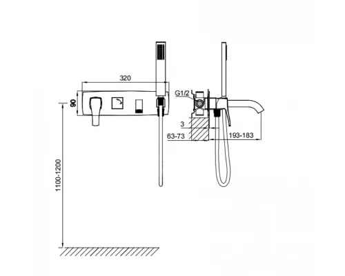 Смеситель для ванны встраиваемый WONZON & WOGHAND FLEX, Темный графит (WW-88889072-BGM)