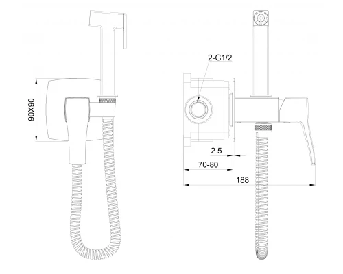 Смеситель с гигиеническим душем встраиваемый WONZON & WOGHAND FLEX, Черный матовый (WW-88829072-MB)