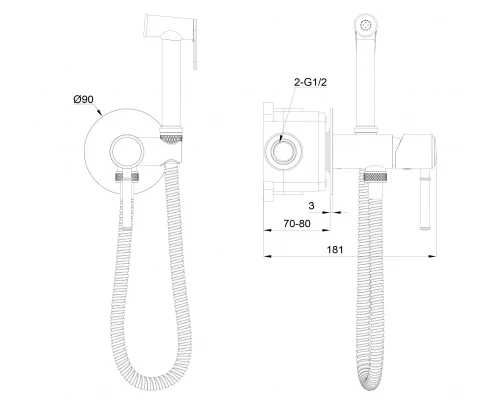 Смеситель с гигиеническим душем встраиваемый WONZON & WOGHAND TOR, Хром (WW-88829073-CR)