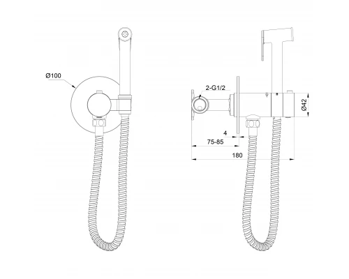 Смеситель с гигиеническим душем и термостатом встраиваемый WONZON & WOGHAND, Брашированный никель (WW-88829909-BN)