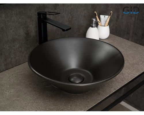 Раковина Gid N9102bg 53383 накладная черная графит 42x42x15