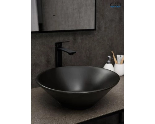 Раковина Gid N9102bg 53383 накладная черная графит 42x42x15