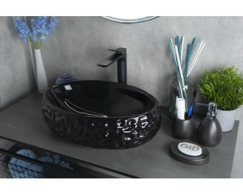 Раковина Gid 9030bf 52232 накладная черная глянцевая 48x34x15