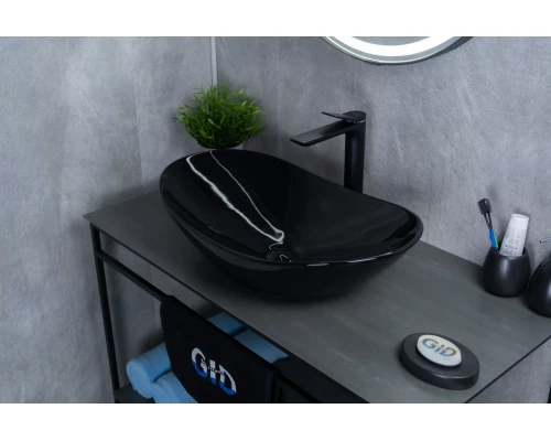 Раковина Gid BL9811 53349 накладная черная глянцевая 61x37x15