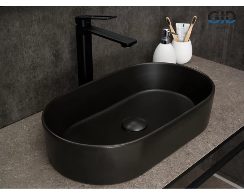 Раковина Gid N9020bg 53379 накладная черная  графит 52.5x30.5x11.5